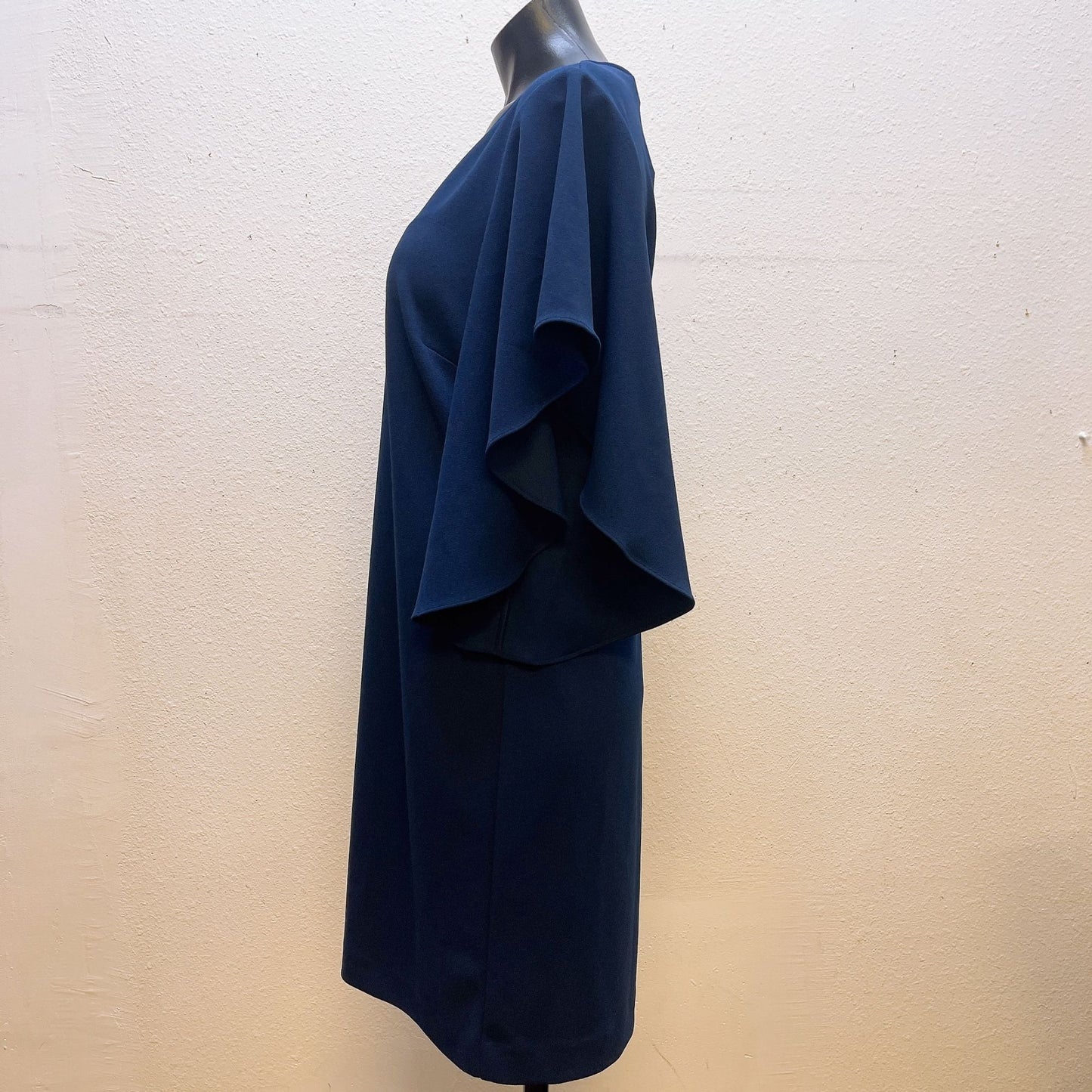 Trina Turk V-Neck Bell Ruffle Sleeve Dress Navy 8