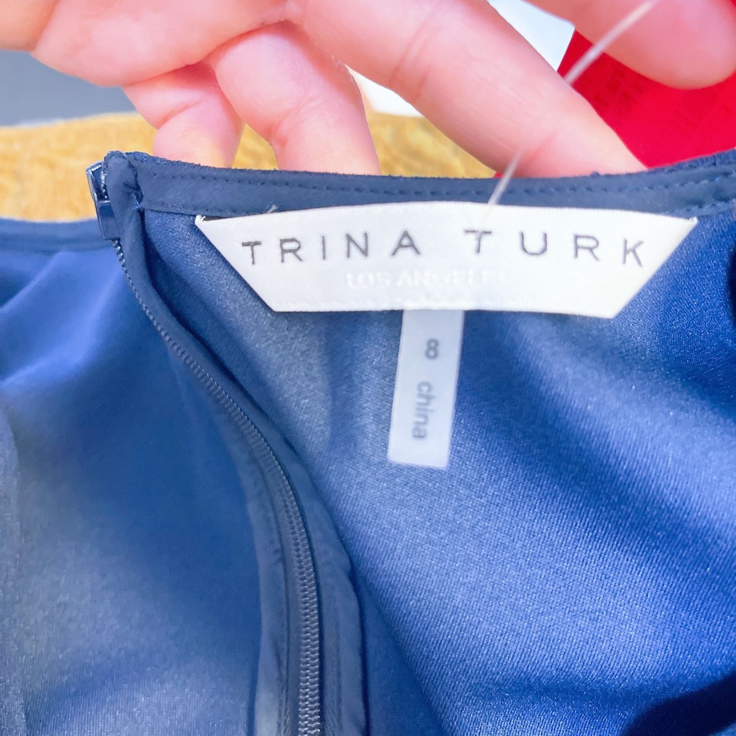 Trina Turk V-Neck Bell Ruffle Sleeve Dress Navy 8