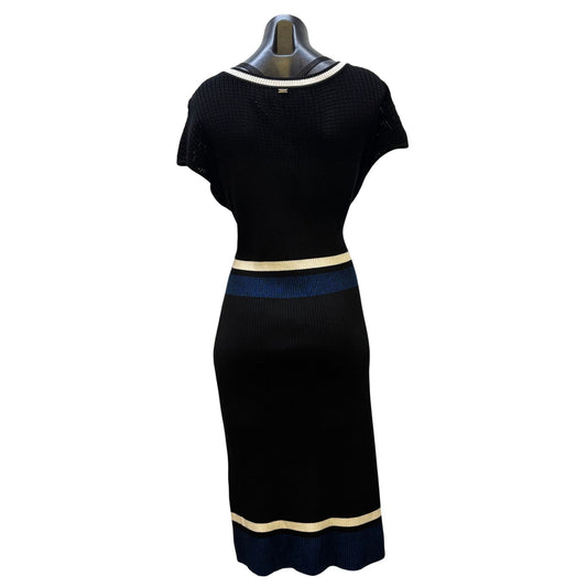 NWT St John Black Multi Dress XL With White & Blue Accents