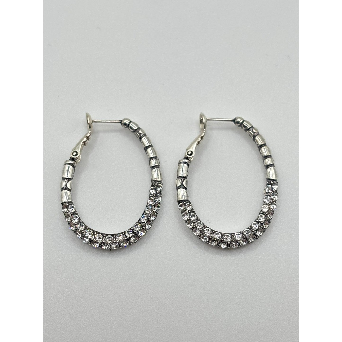Brighton Silver Hoop Earrings With Clear Crystal Accents