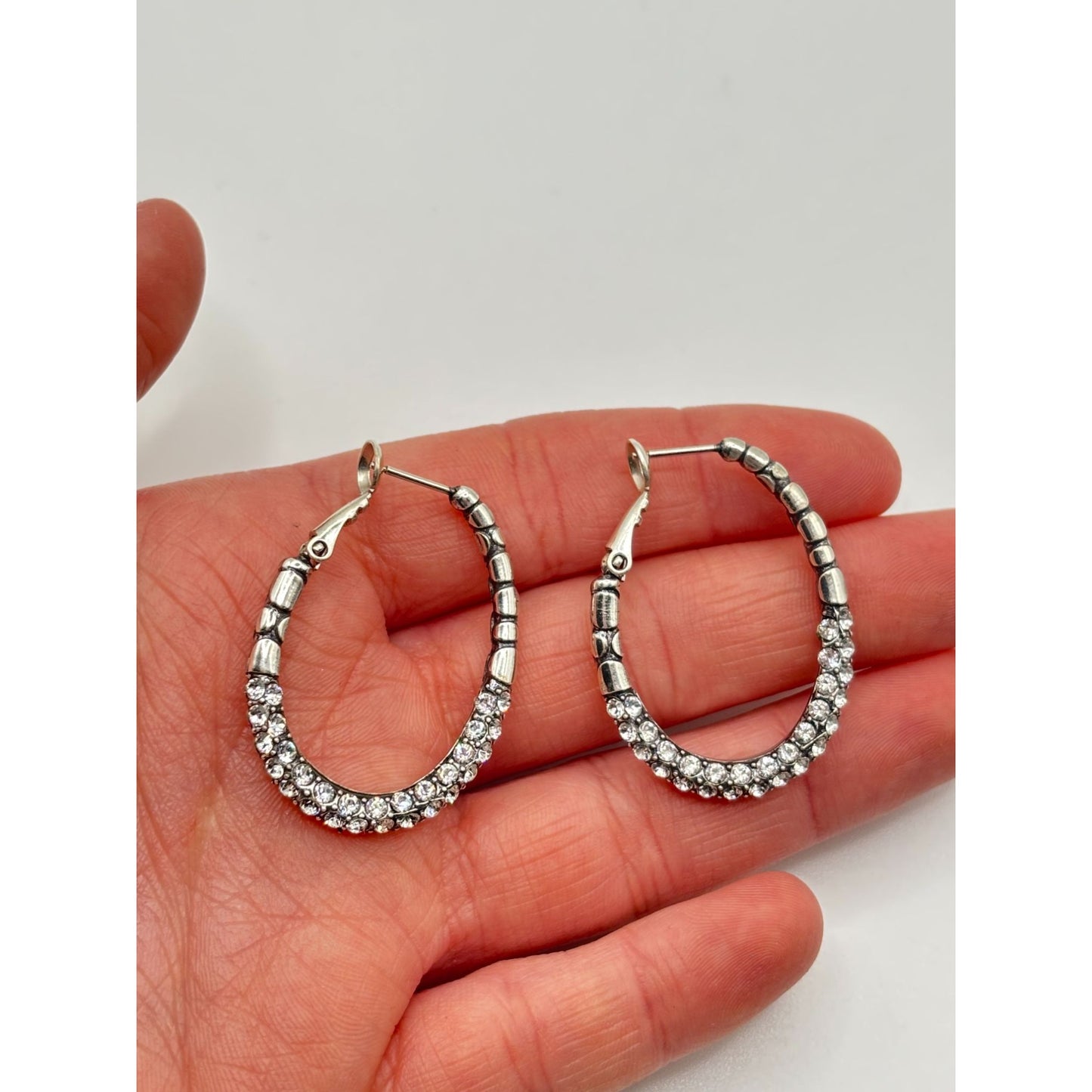 Brighton Silver Hoop Earrings With Clear Crystal Accents