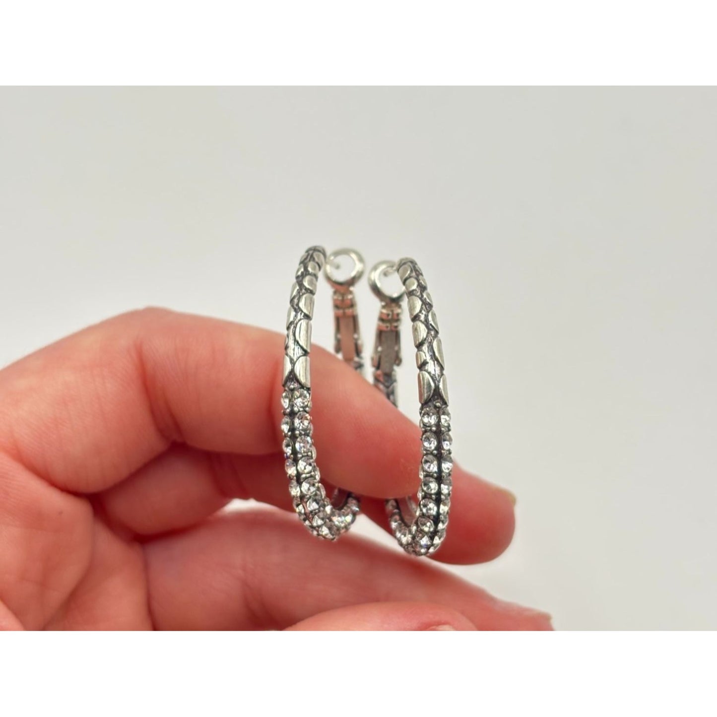 Brighton Silver Hoop Earrings With Clear Crystal Accents