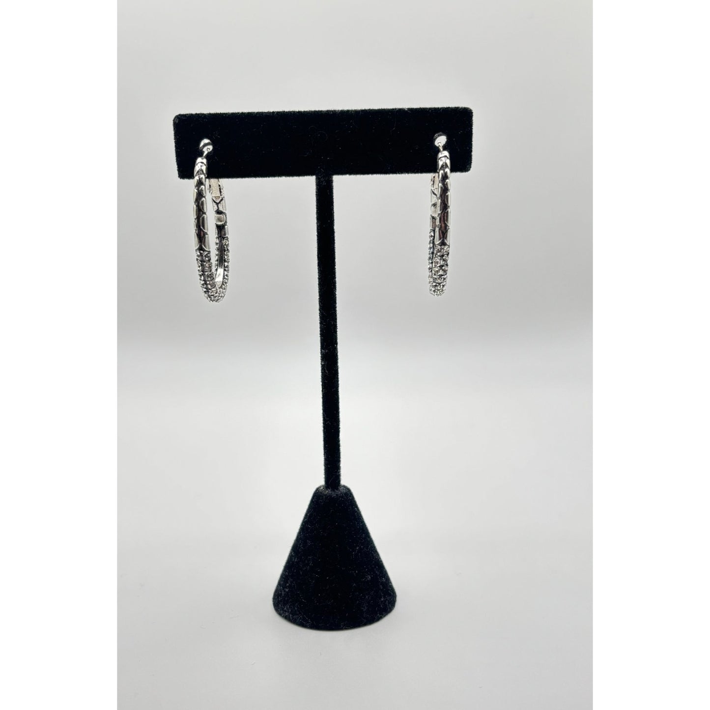 Brighton Silver Hoop Earrings With Clear Crystal Accents