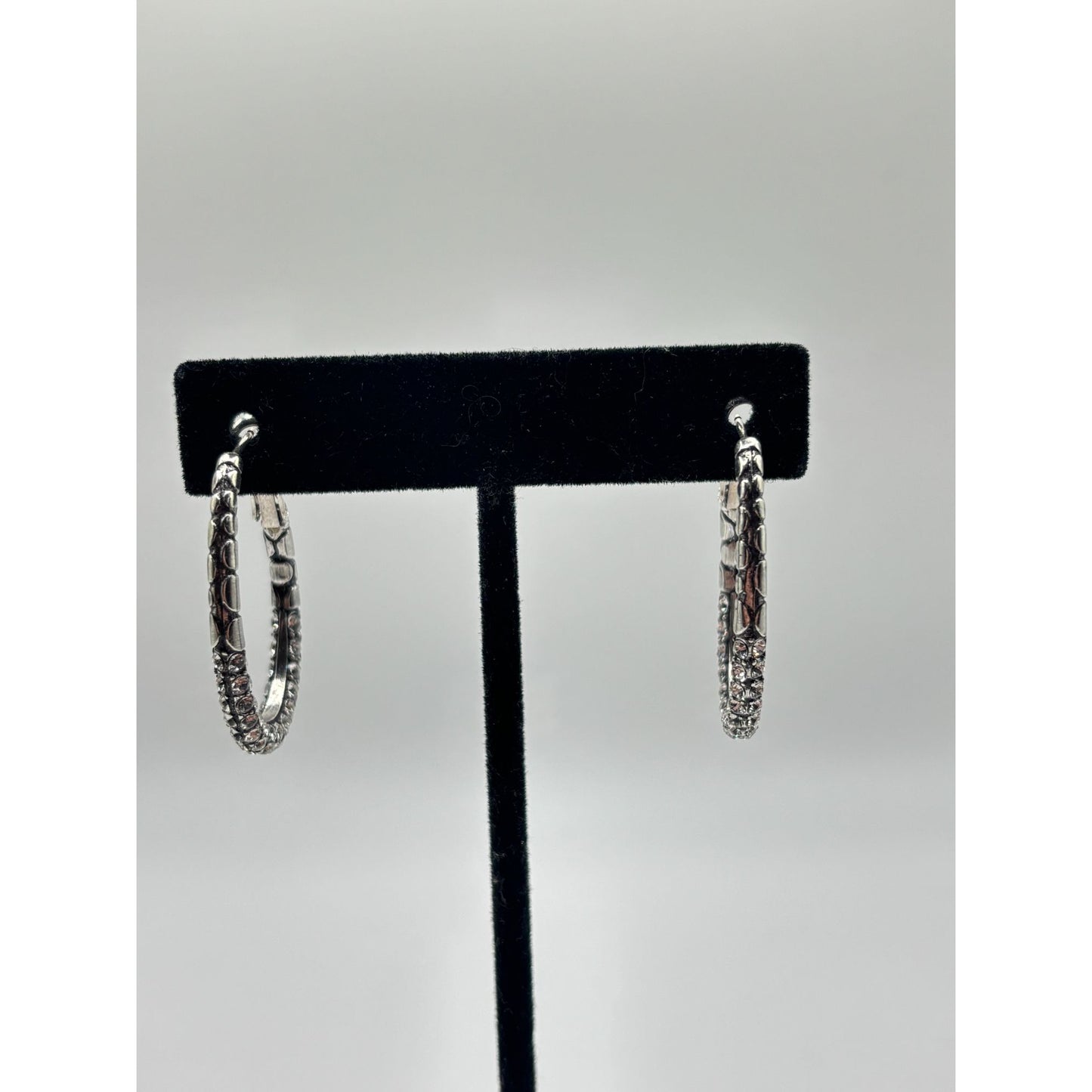 Brighton Silver Hoop Earrings With Clear Crystal Accents