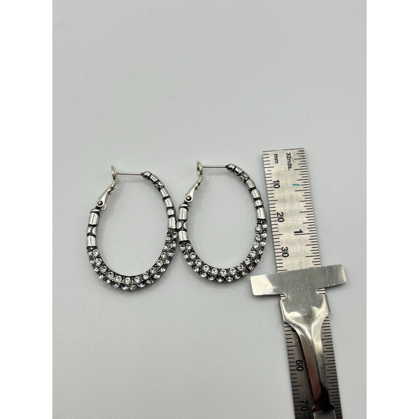 Brighton Silver Hoop Earrings With Clear Crystal Accents