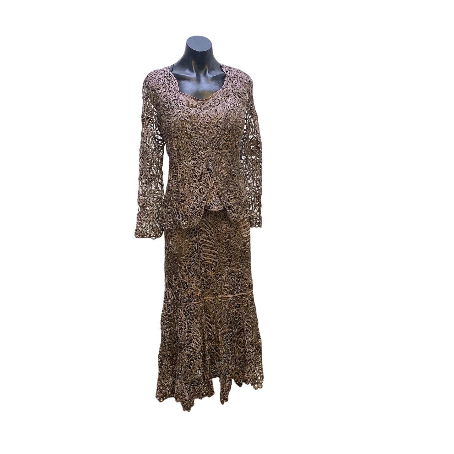 Soulmates Brown Taupe Crochet 4-Piece Outfit With Top Skirt & Matching Purse