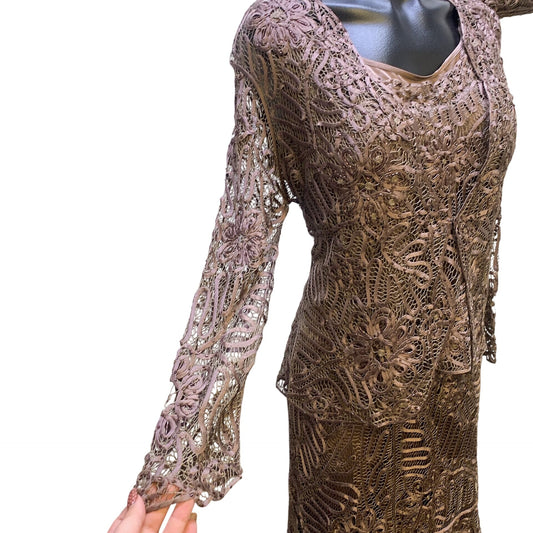 Soulmates Brown Taupe Crochet 4-Piece Outfit With Top Skirt & Matching Purse