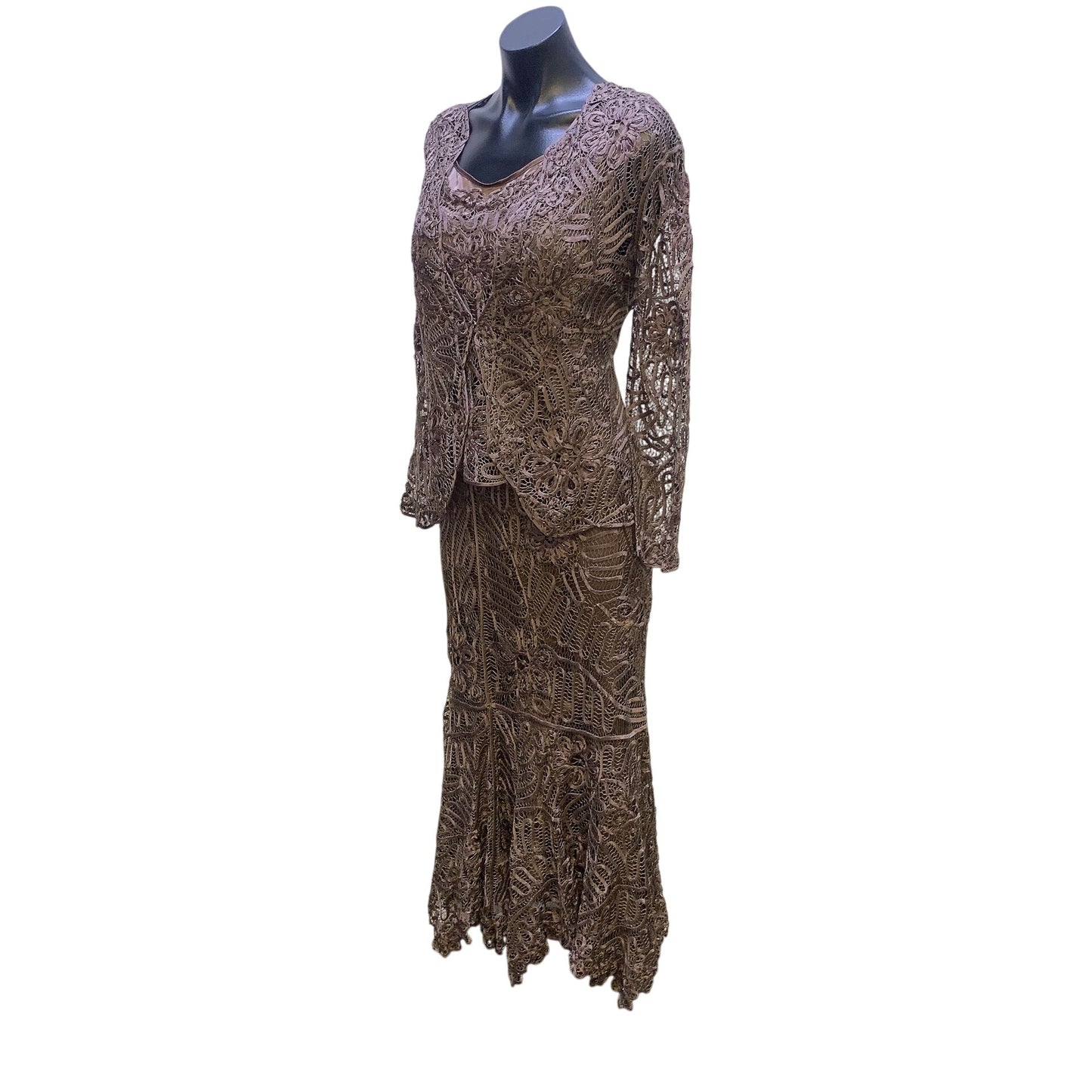 Soulmates Brown Taupe Crochet 4-Piece Outfit With Top Skirt & Matching Purse