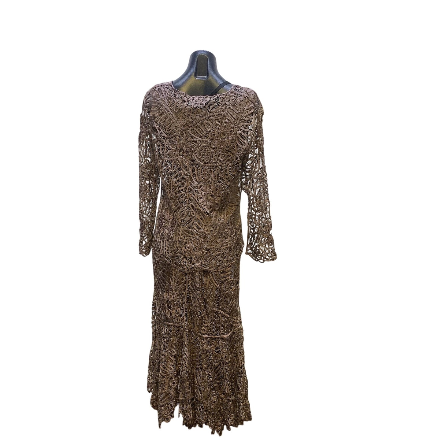 Soulmates Brown Taupe Crochet 4-Piece Outfit With Top Skirt & Matching Purse