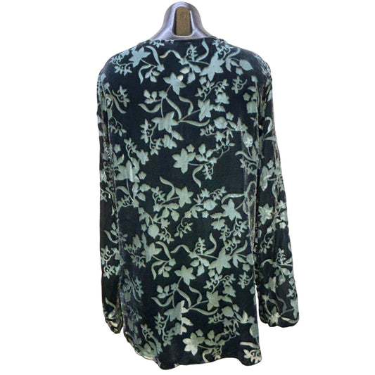 Jade Johnny Was Green Velvet Floral Blouse Size M