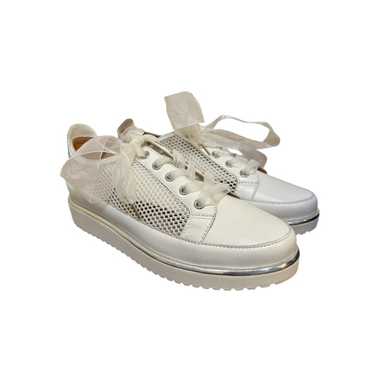 Lamour Des Pieds White Sneakers With Mesh Detail & Ribbon Laces Size