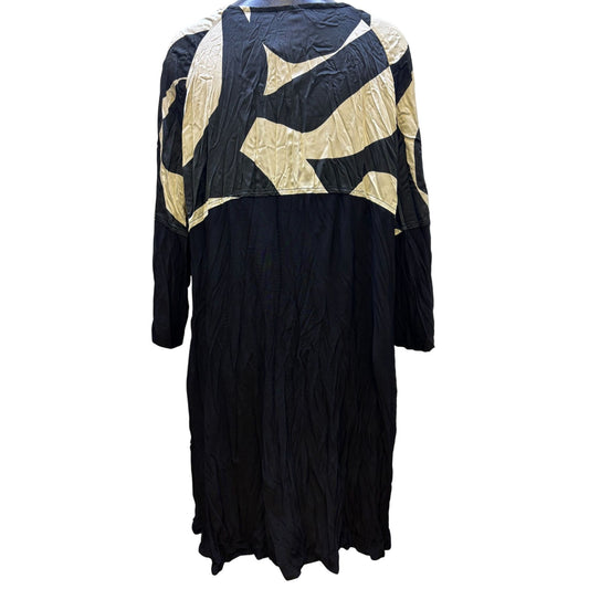 Alembika Crinkle Abstract Print Tunic Dress Size 5/L Black & Beige