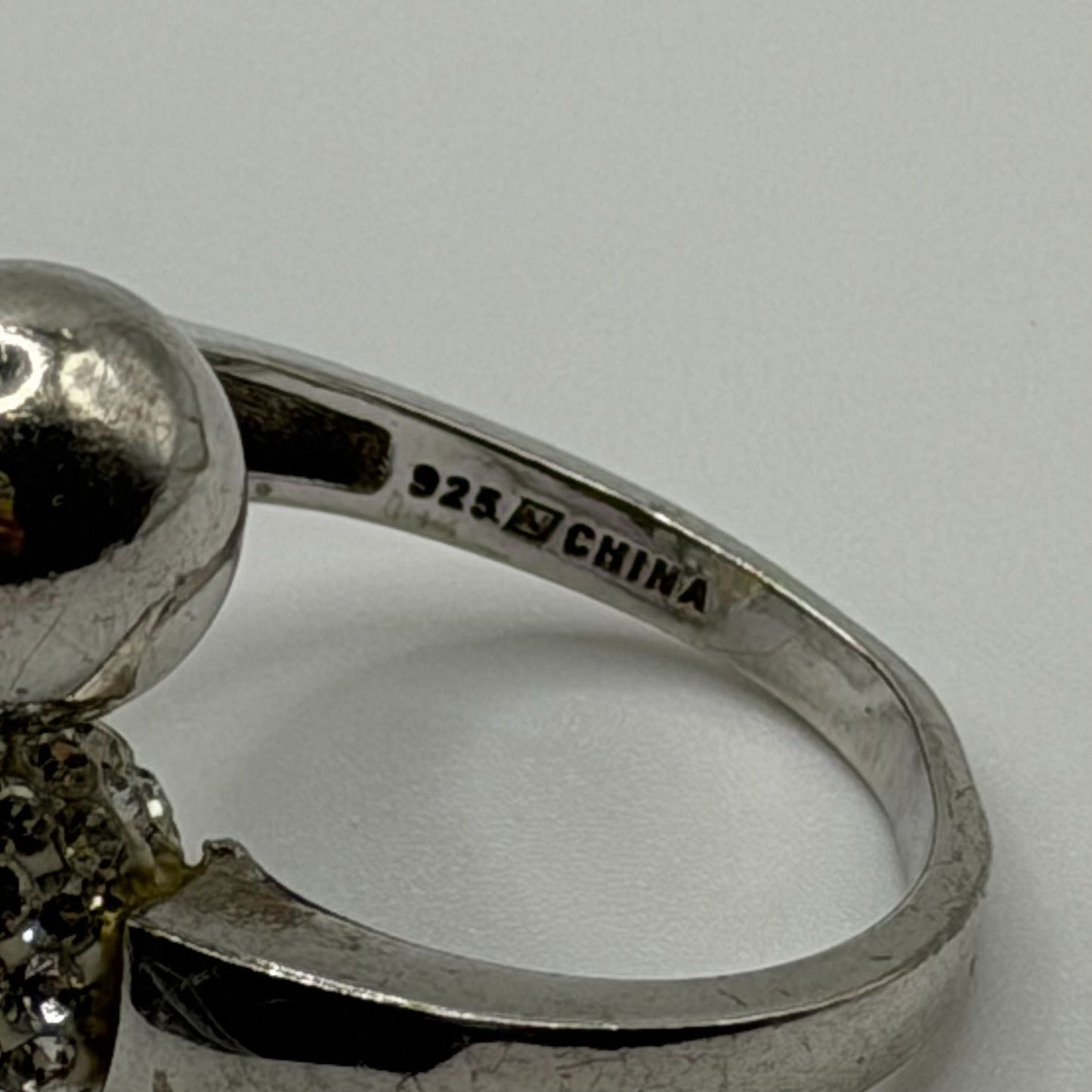 Sterling Silver Adjustable Ring With Crystal Ball & Polished Orb Design