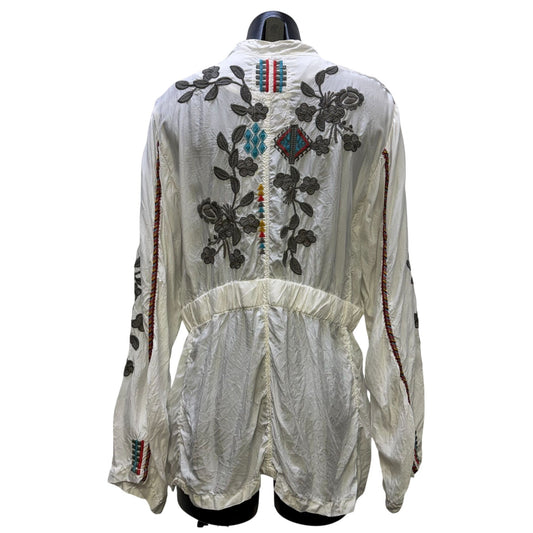 Johnny Was Embroidered White & Multicolor Zip Jacket L