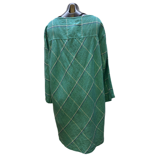 Flax Green Plaid Linen Tunic Top L