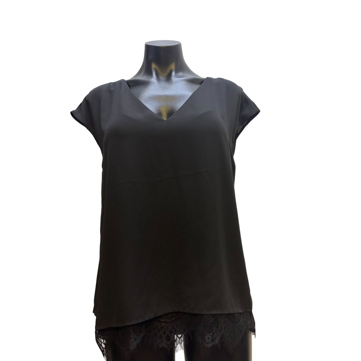 Parker Black Lace-Trim V-Neck Blouse M