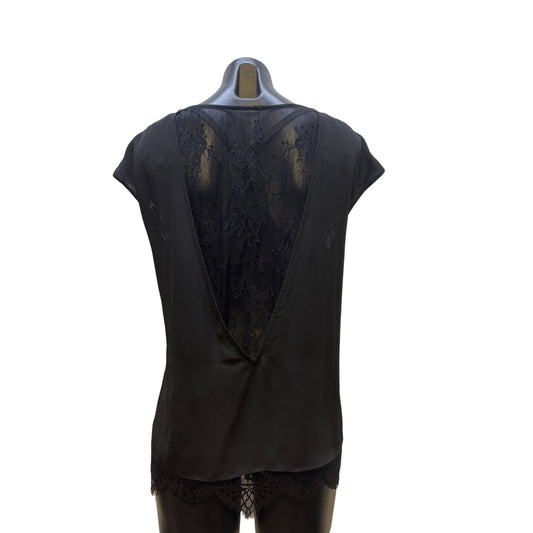 Parker Black Lace-Trim V-Neck Blouse M
