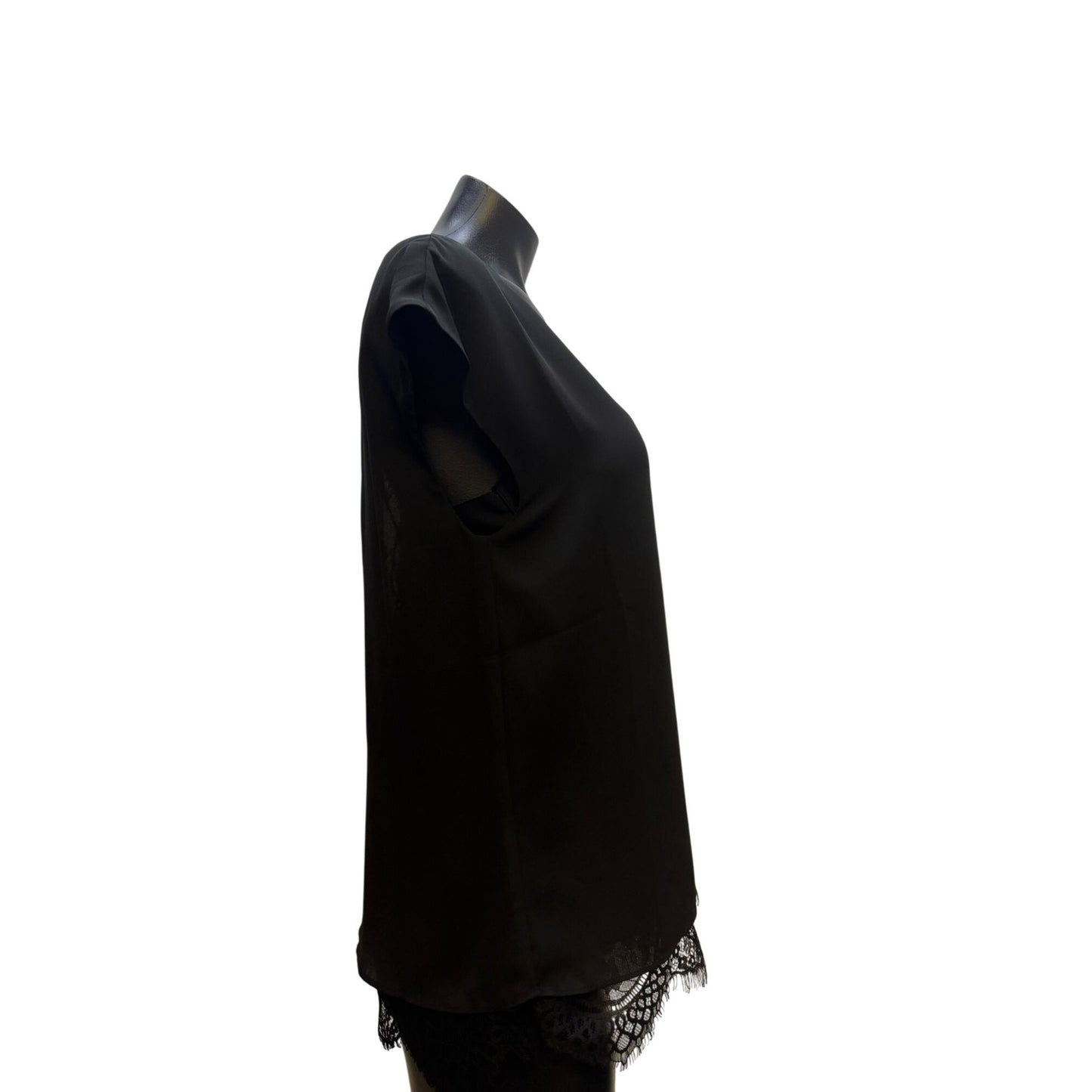 Parker Black Lace-Trim V-Neck Blouse M