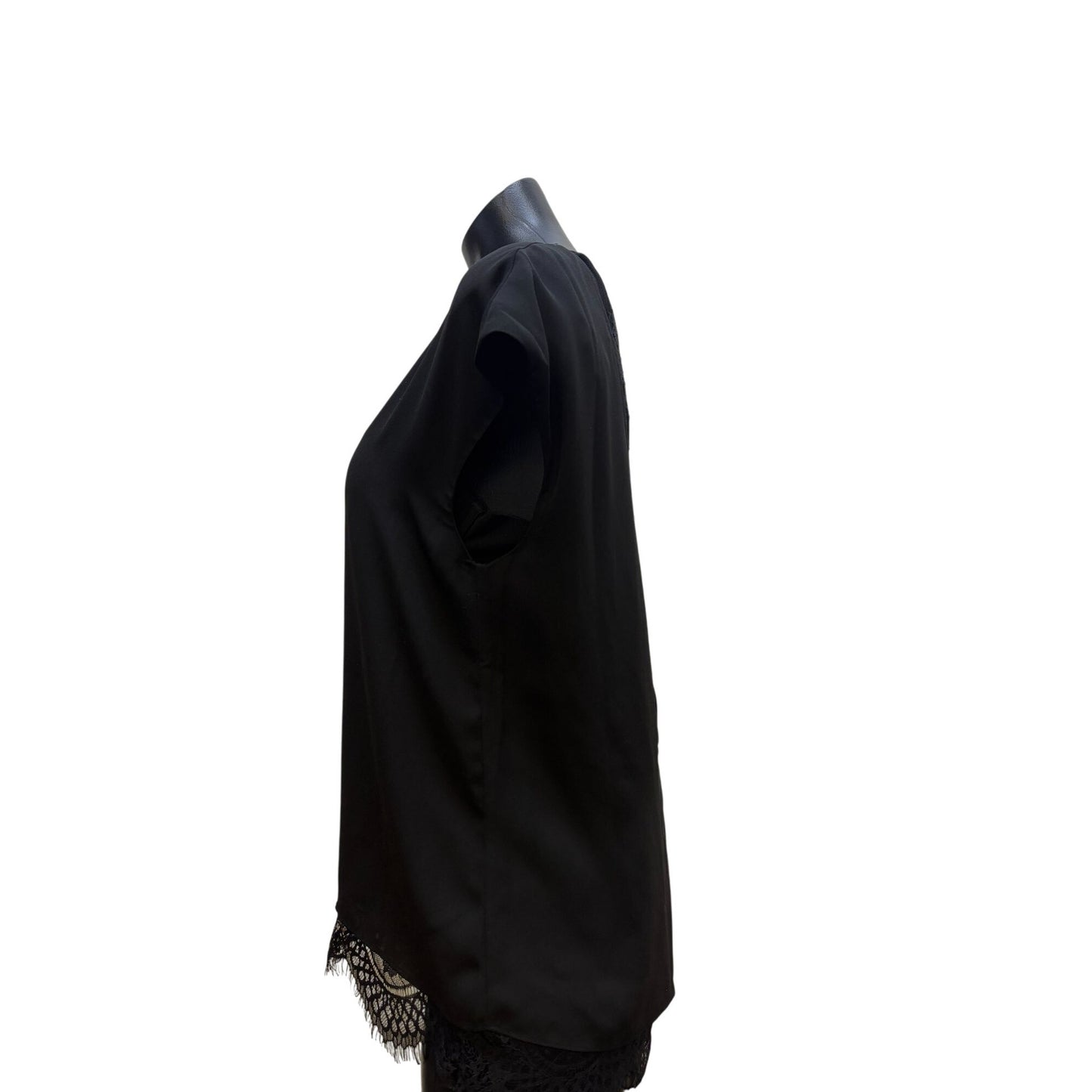 Parker Black Lace-Trim V-Neck Blouse M