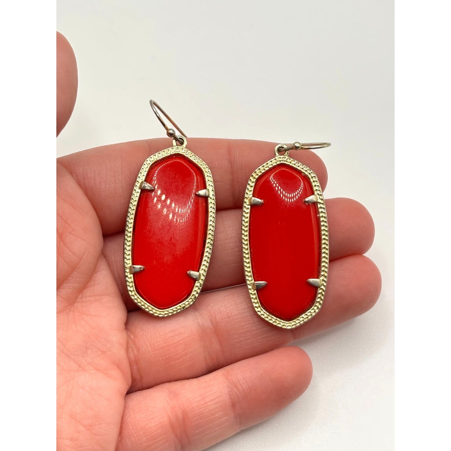 Kendra Scott Elle Gold Drop Earrings With Bright Red Stones