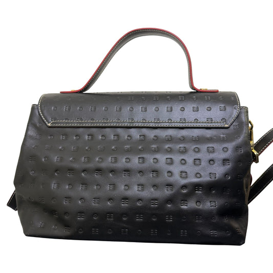 Arcadia Italian Leather Satchel Handbag Black & Python Print Gold Hardware