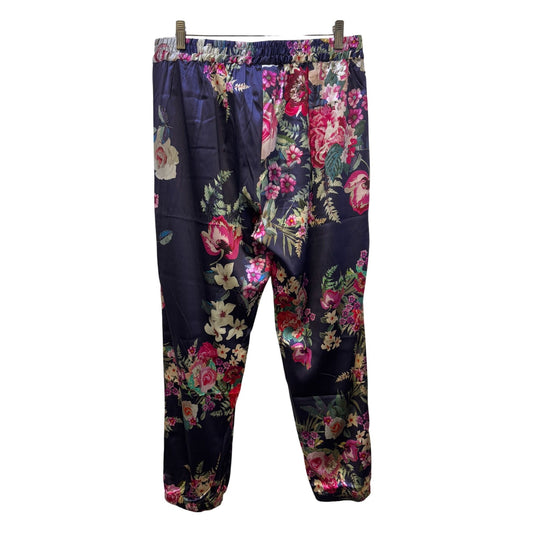 Johnny Was Floral Print Purple Satin Pants M
