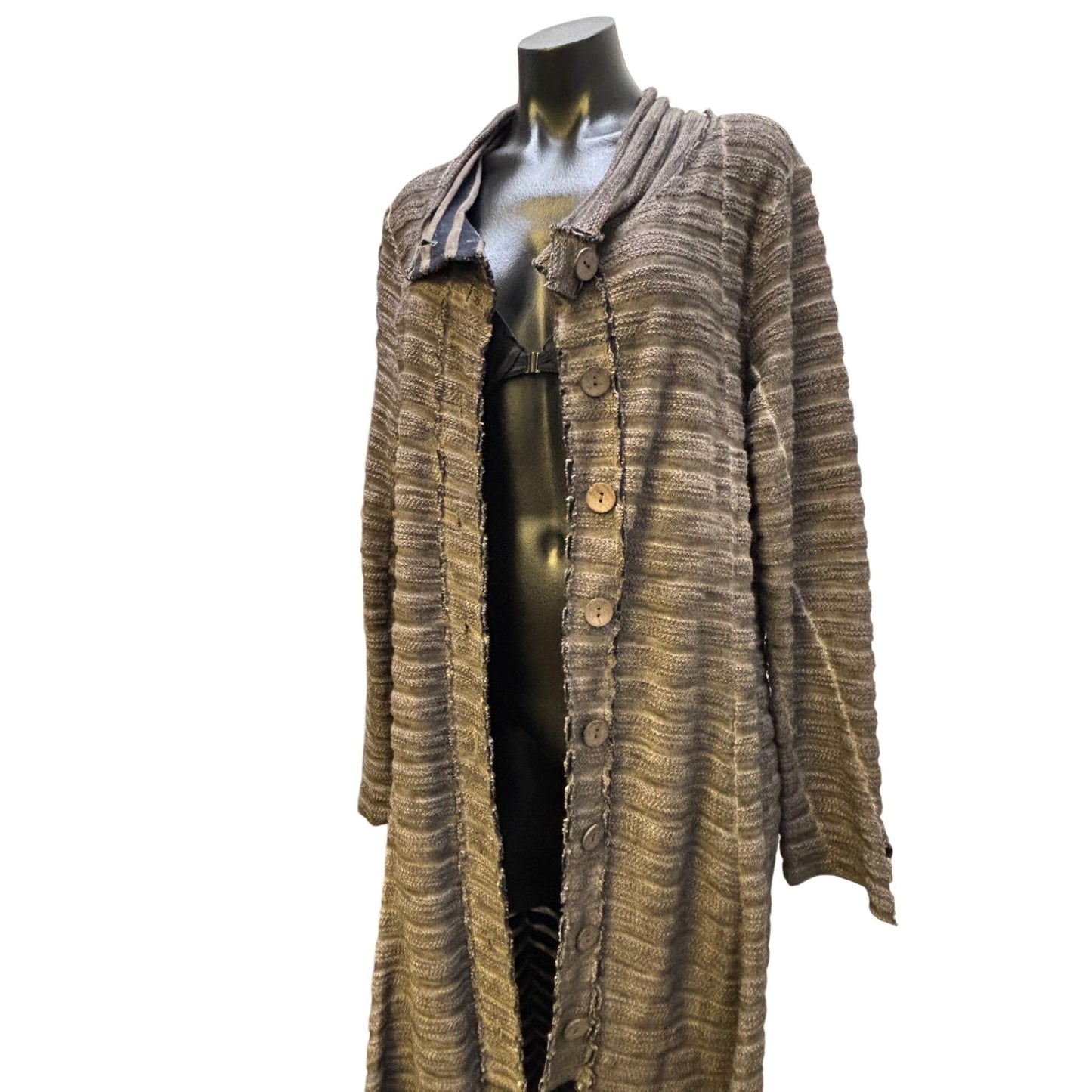 Luukaa Button-Up Long Cardigan Duster Brown Size 14