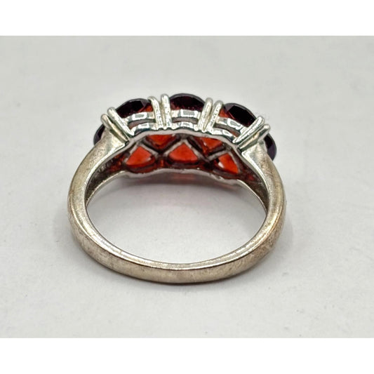 Sterling Silver 925 Ring Size 9 With Red Stones
