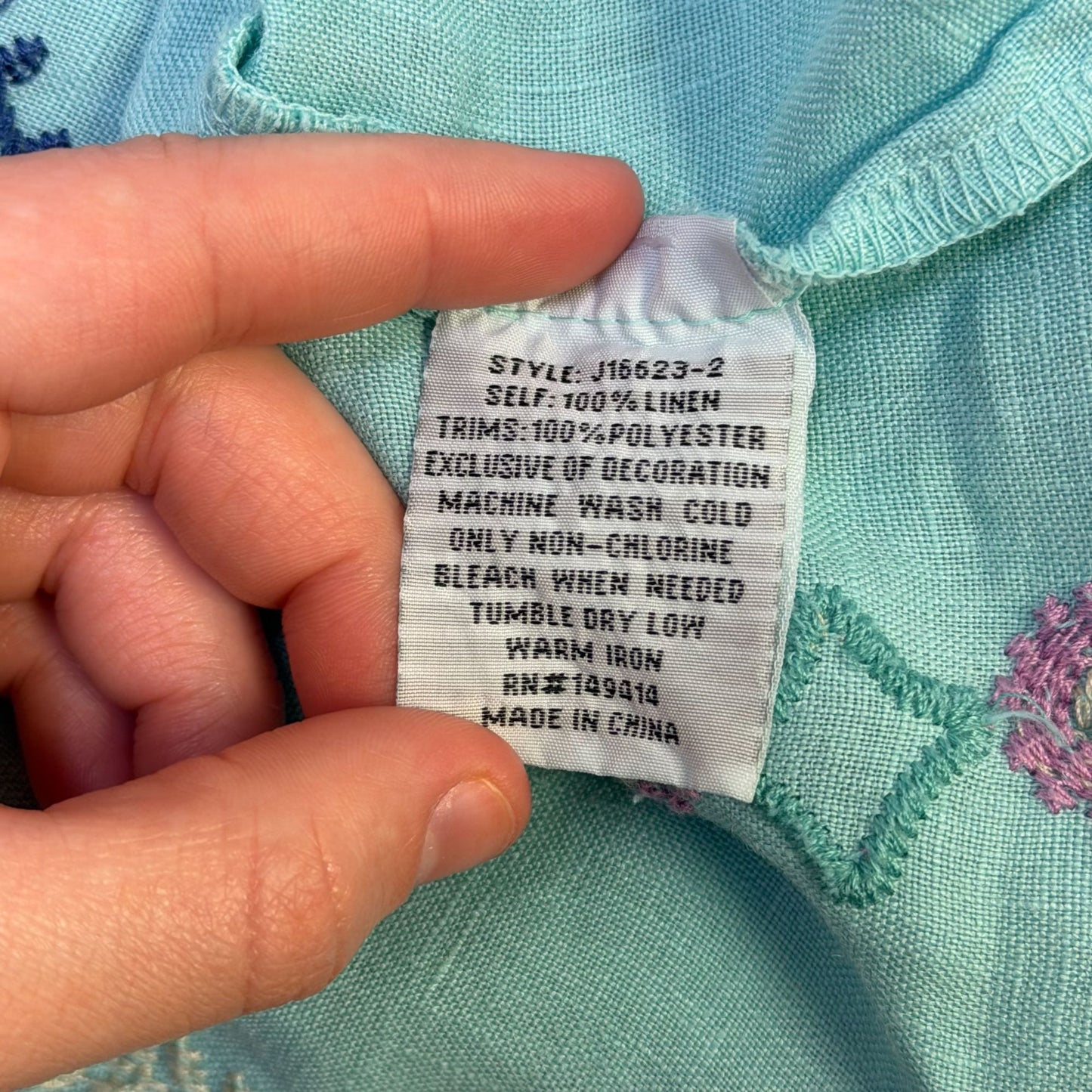 Johnny Was Aqua Blue Floral Embroidered Linen Blouse S