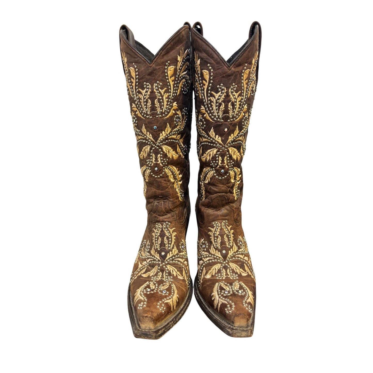 Lucchese Embroidered Brown Western Boots Size 7