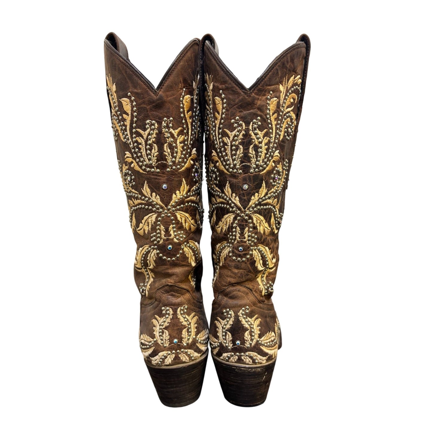 Lucchese Embroidered Brown Western Boots Size 7