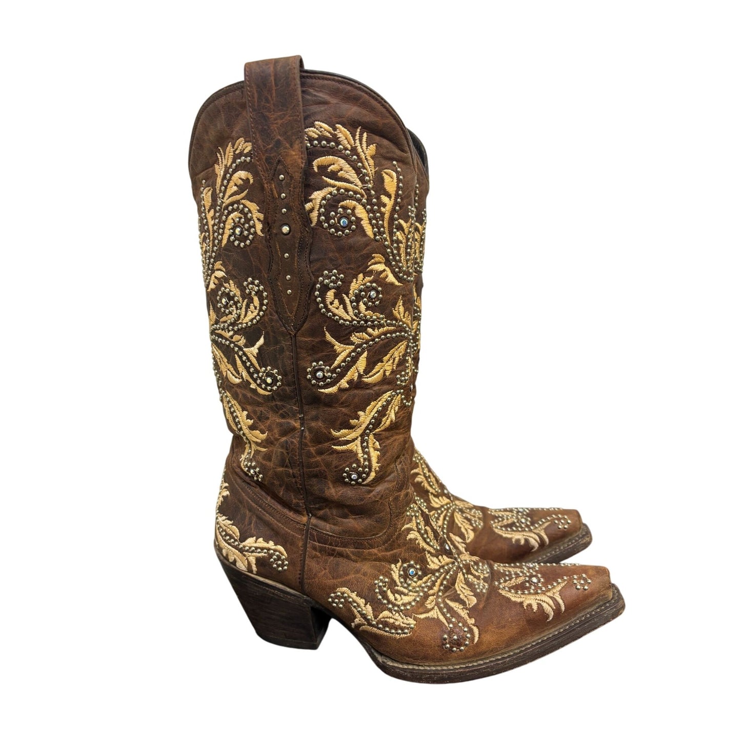 Lucchese Embroidered Brown Western Boots Size 7