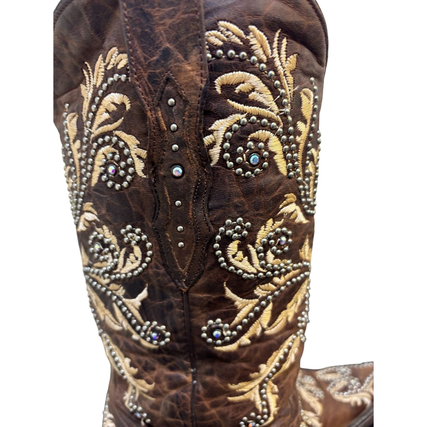 Lucchese Embroidered Brown Western Boots Size 7