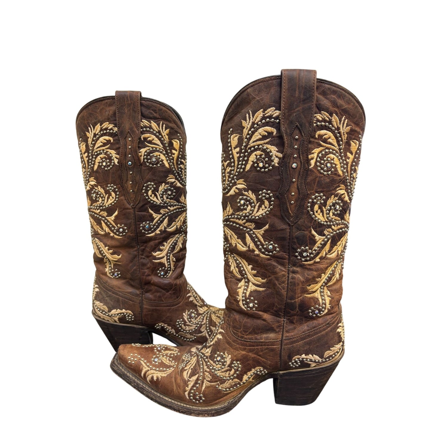 Lucchese Embroidered Brown Western Boots Size 7