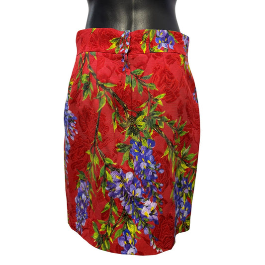 Dolce & Gabbana Red Floral Wisteria Jacquard Pencil Skirt Size 40