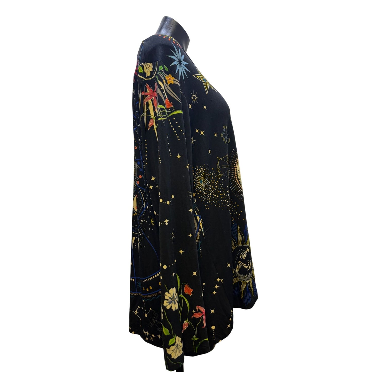 Johnny Was Black Multi Long Sleeve Celestial Print T-Shirt Blouse 2XL