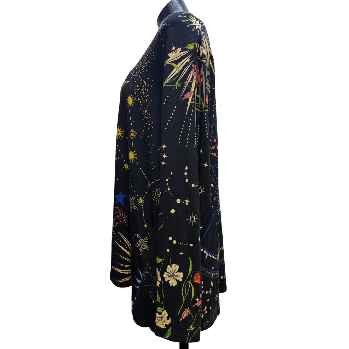 Johnny Was Black Multi Long Sleeve Celestial Print T-Shirt Blouse 2XL