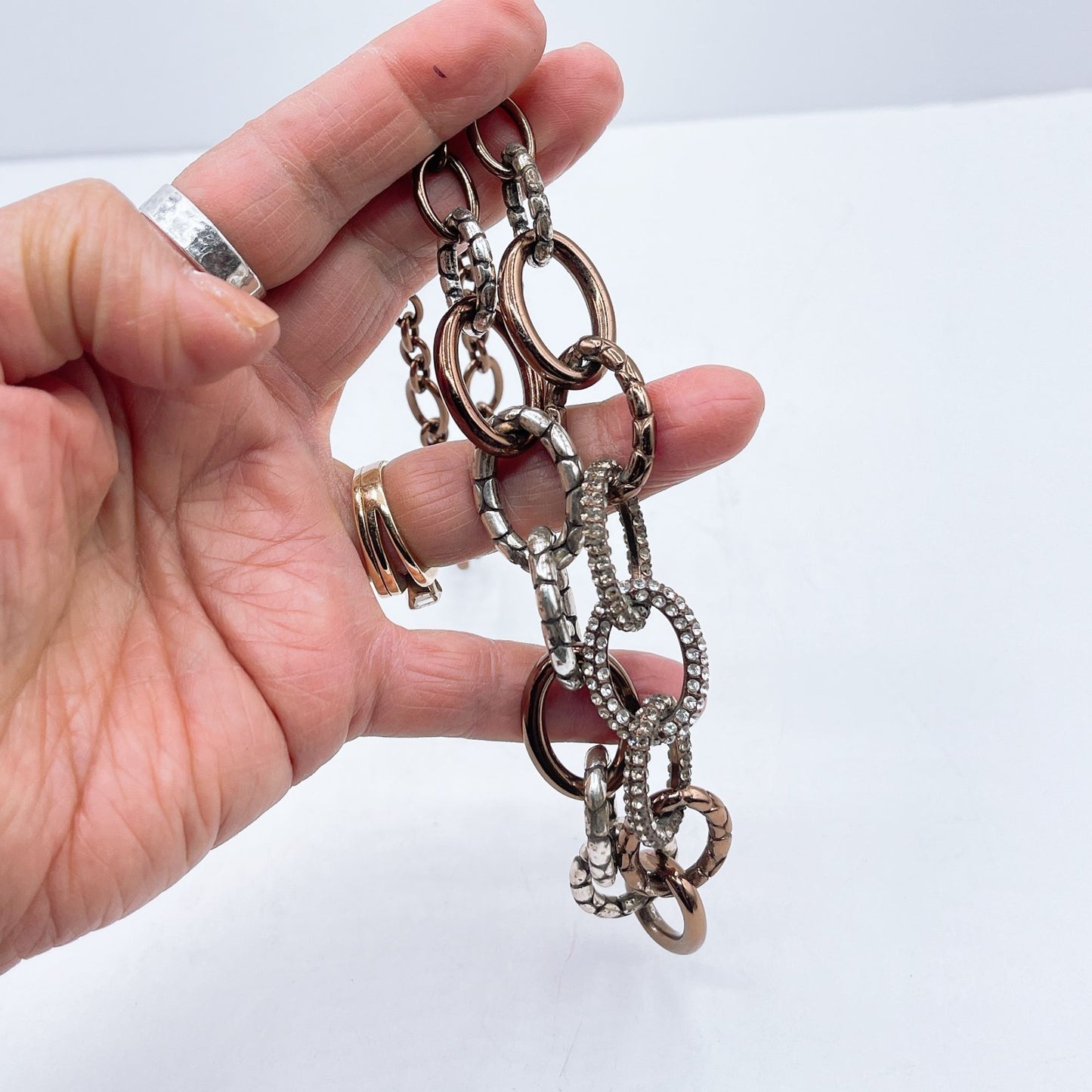 Brighton Two-Tone Link Necklace With Silver Accents & Pave Crystals