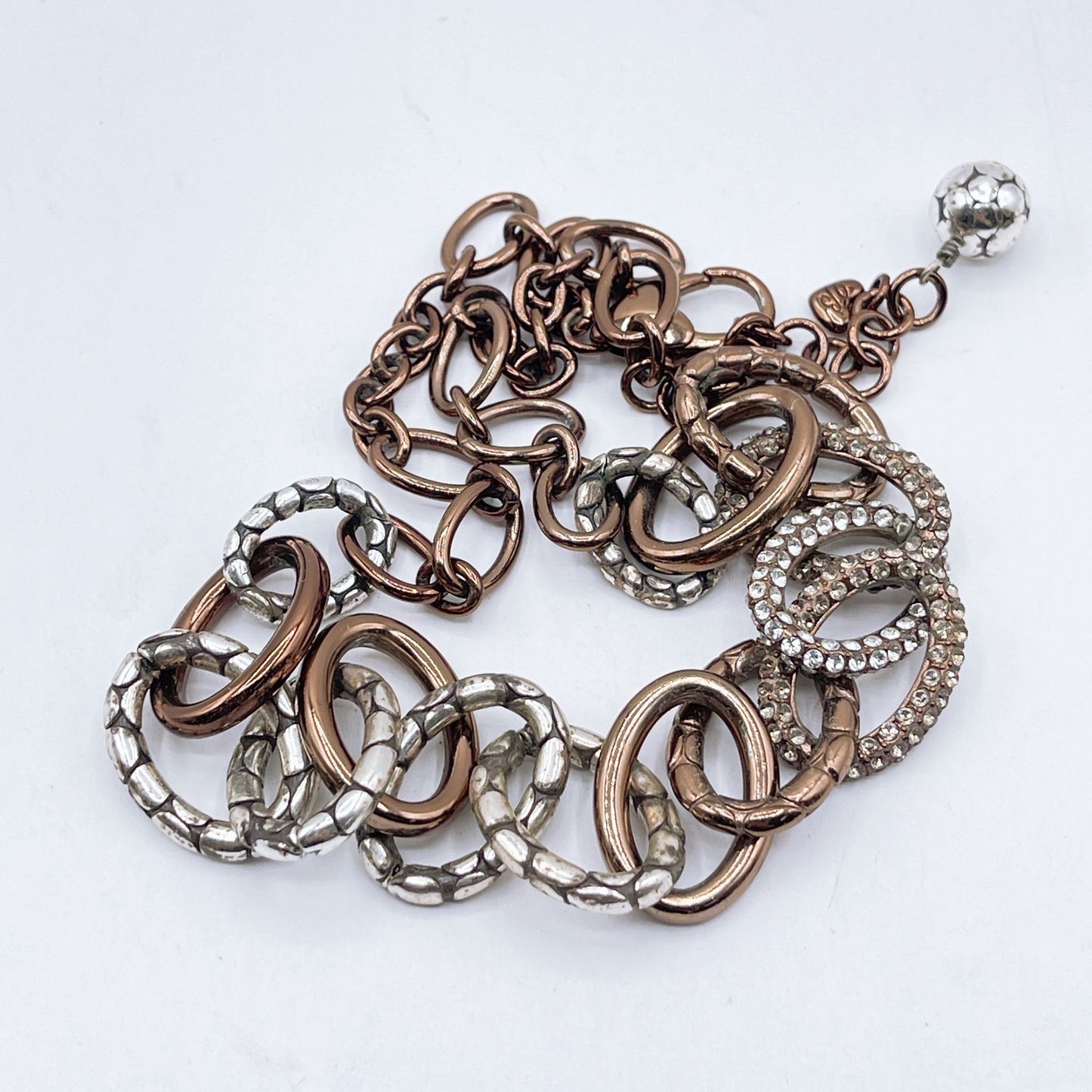 Brighton Two-Tone Link Necklace With Silver Accents & Pave Crystals