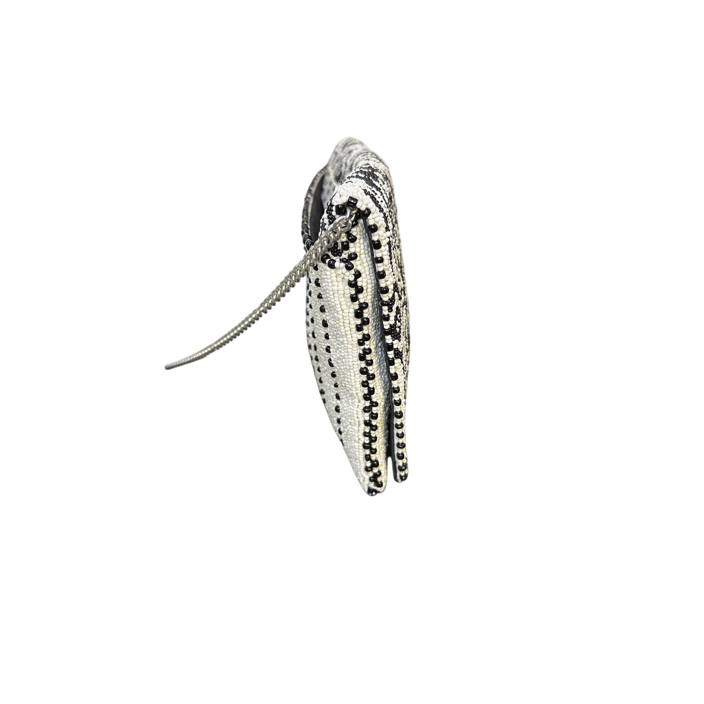 Mary Frances Black & White Geometric Beaded Clutch Crossbody w/Chain Strap