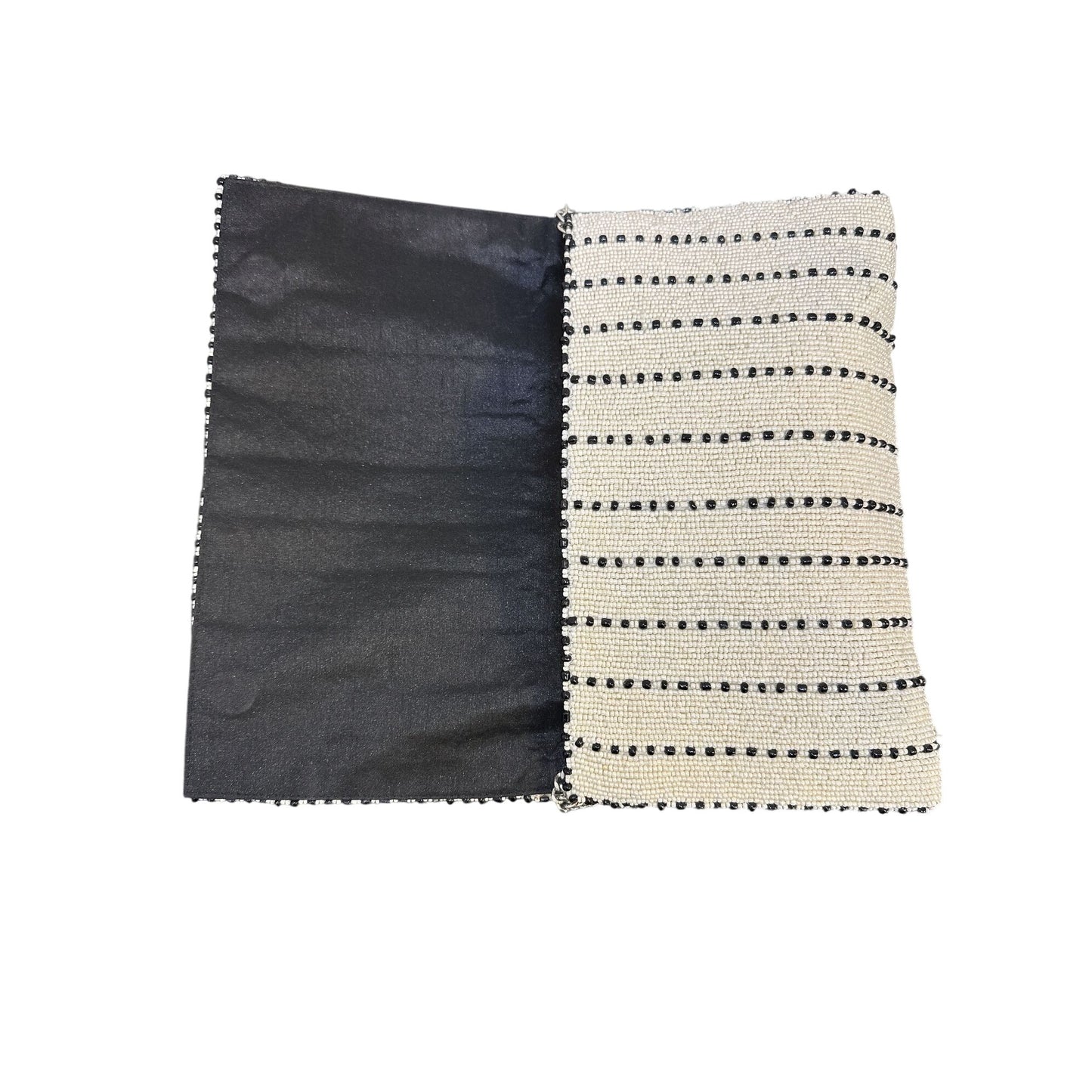 Mary Frances Black & White Geometric Beaded Clutch Crossbody w/Chain Strap