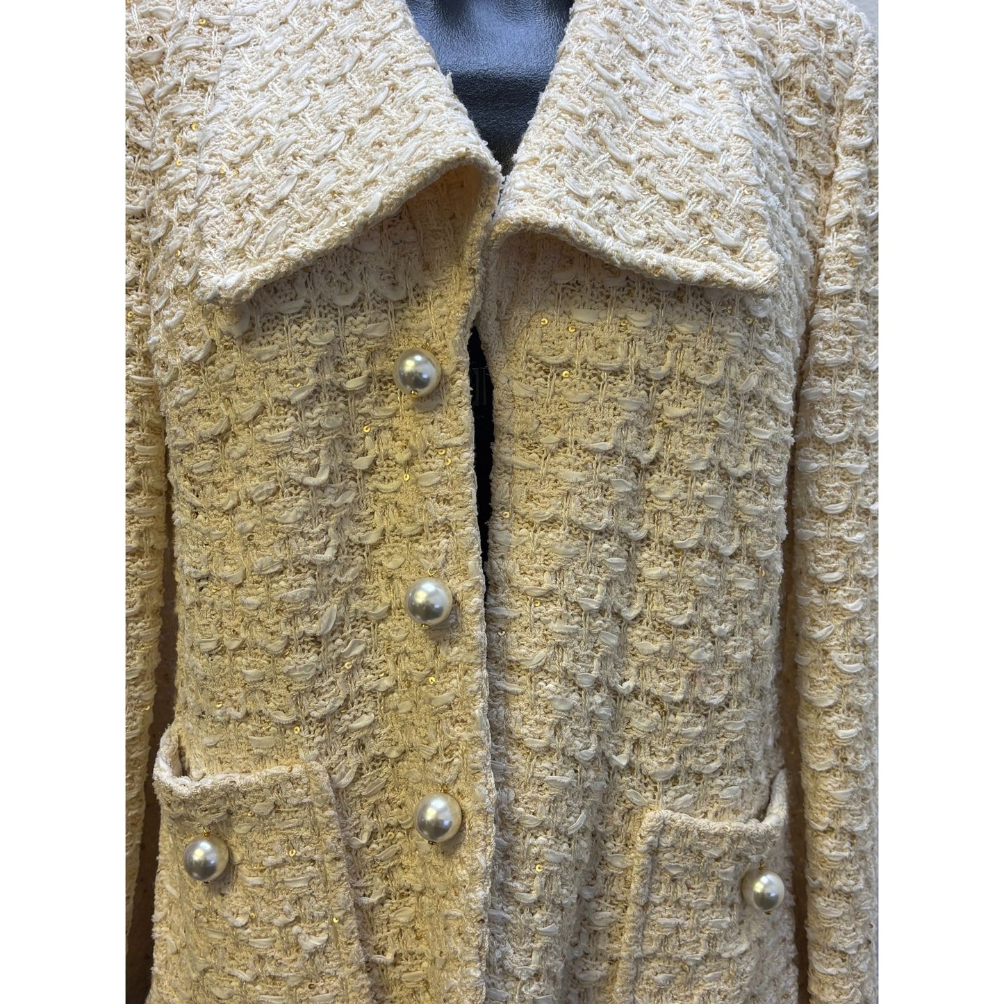 St. John Couture Pearl Accent Jacket Ivory Size 10