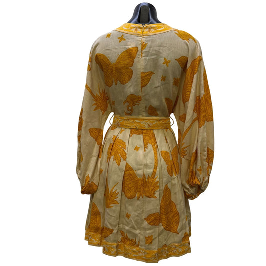 Banana Republic Linen Belted Dress Yellow Cream Long Sleeve Size 4