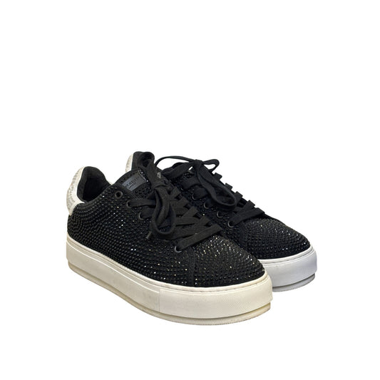 Kurt Geiger Lace-Up Sneakers Black Crystal Embellished Size 7.5
