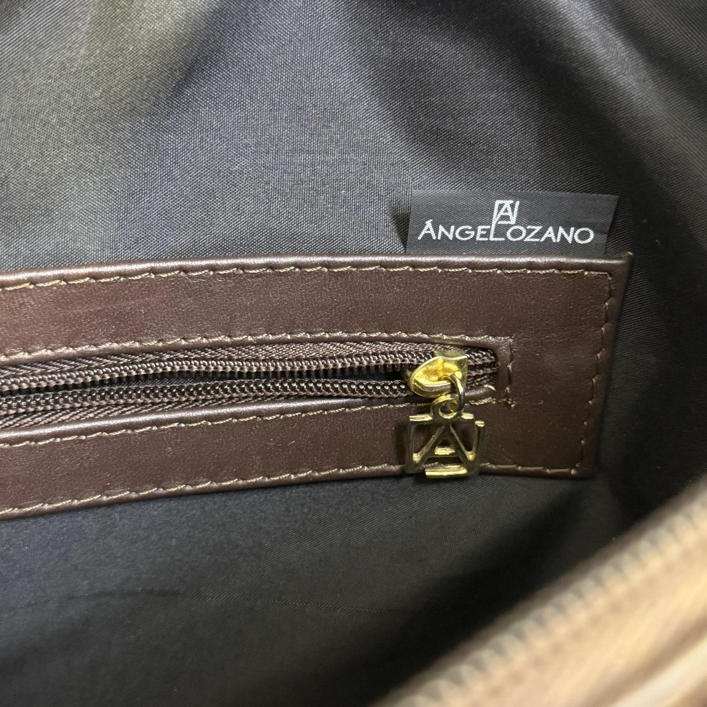 Angelozano Embossed Bronze Leather Tote Bag With Tassel Accents