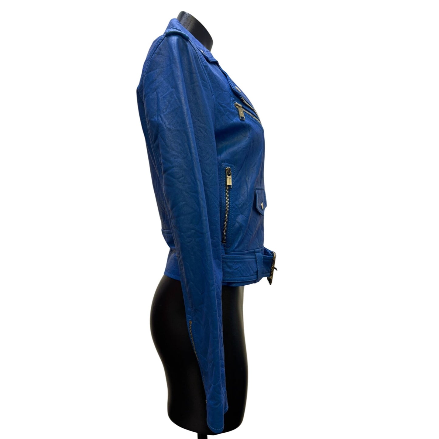 Michael Kors Blue Lambskin Leather Jacket S