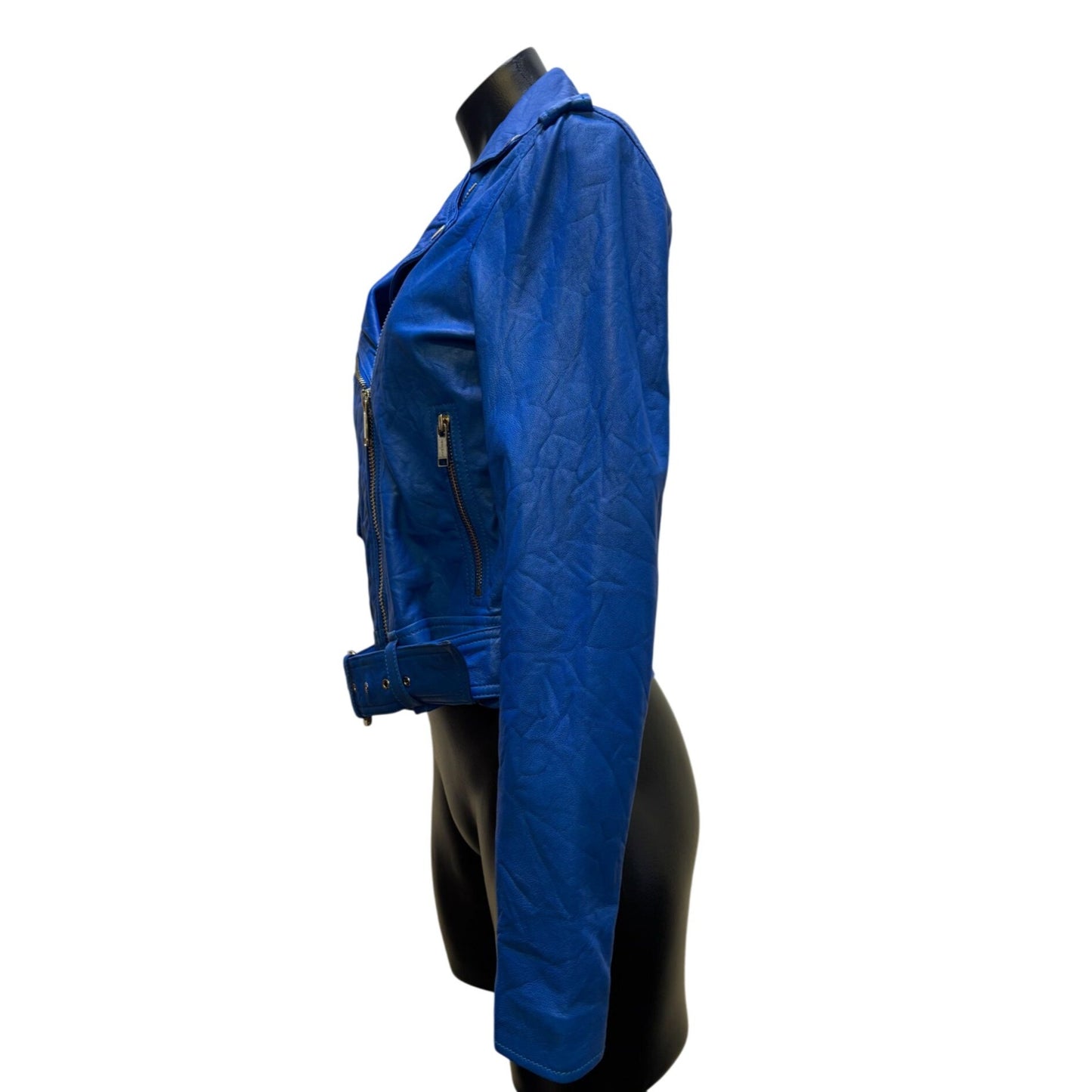 Michael Kors Blue Lambskin Leather Jacket S