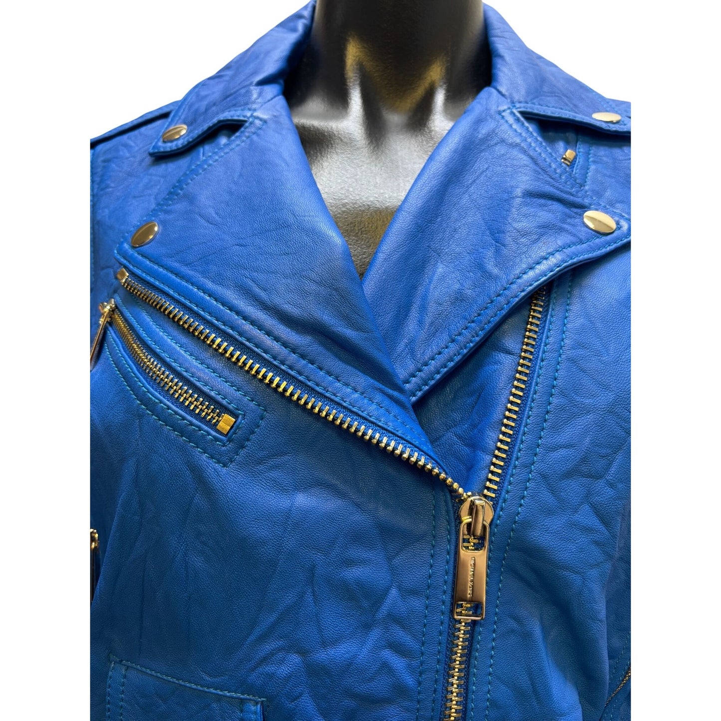 Michael Kors Blue Lambskin Leather Jacket S