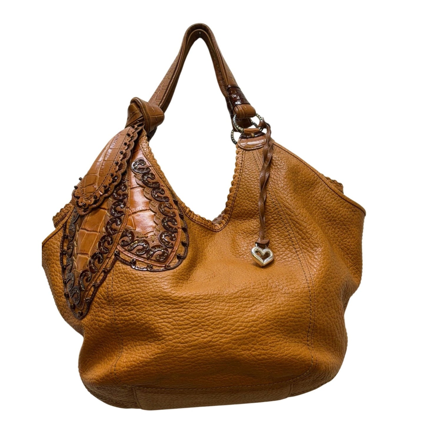 Brighton Brown Leather Hobo Bag With Heart Charm Accent