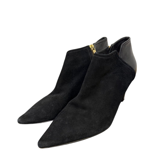 Jimmy Choo Black Suede & Leather Pointed Toe Heeled Booties 7.5 / 38